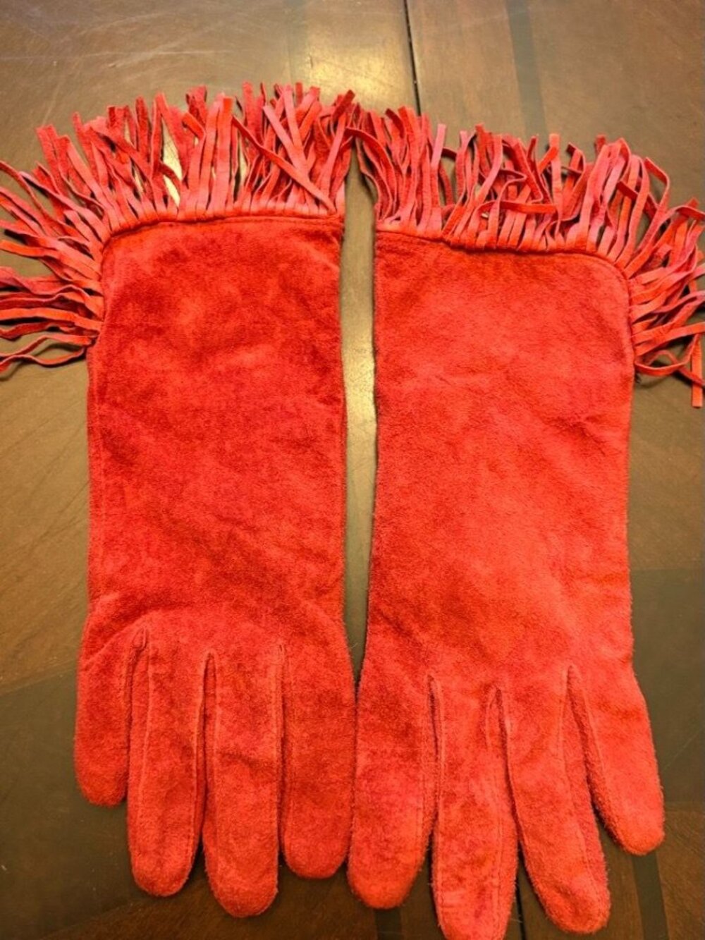 Renée’s New York Red Suede Fringe Winter Gloves Size Small